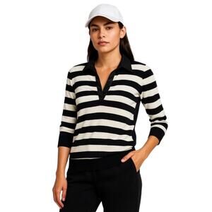 Converse One Star Black & White Striped Knit Top with‎ Satin Collar Skater M